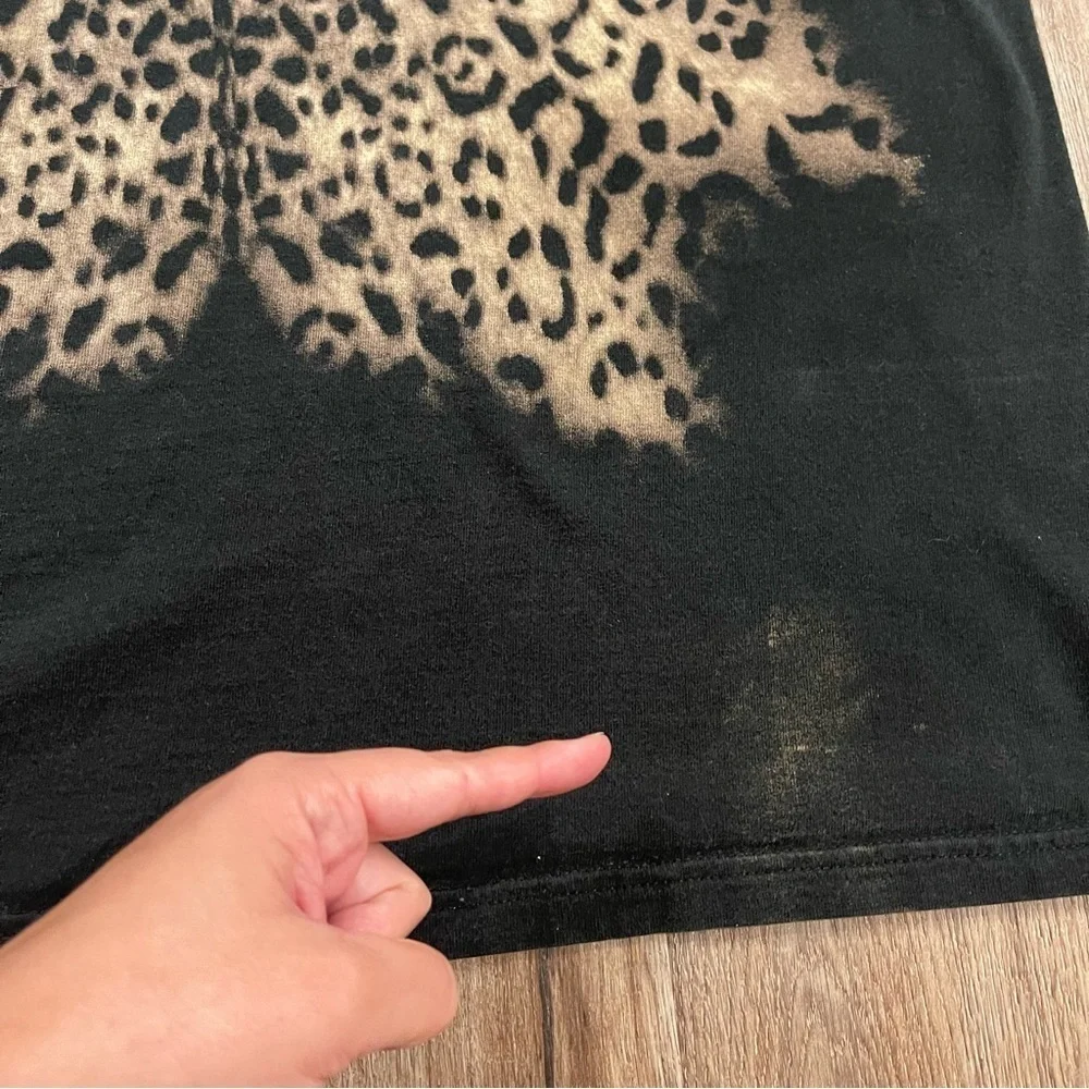 Vintage 90s Streetwear Unisex  XL Faded All Over Print Leopard T-Shirt Black AOP - Picture 3 of 7